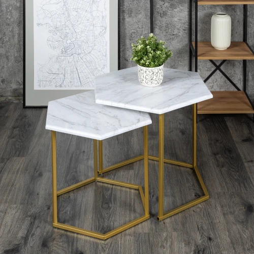 Стол журнальный МеталлАрт М003 белый мрамор/золото