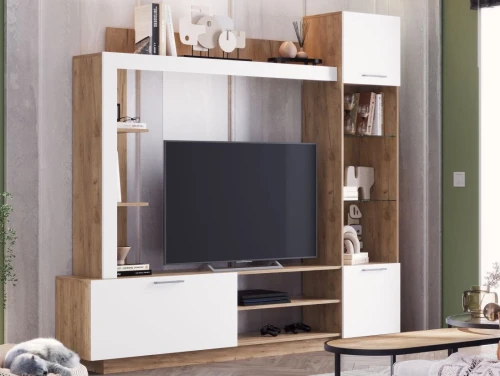 Стенка «Онтарио», Софт вайт/Дуб крафт золотой