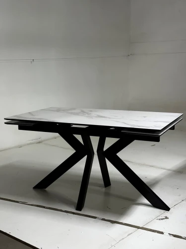 Стол Кентукки 3 140 БЕЛЫЙ МРАМОР, стекло / ЧЕРНЫЙ, М-City