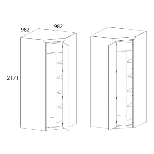 Шкаф угловой с полками 97х97, OLIVIA, цвет вудлайн крем/дуб анкона