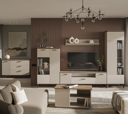 VINATI, Тумба RTV 2D1SN. Цвет ПЕРСИДСКИЙ ЖЕМЧУГ/ АМАРОК