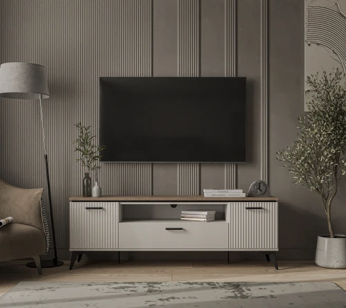 VINATI, Тумба RTV 2D1SN. Цвет ПЕРСИДСКИЙ ЖЕМЧУГ/ АМАРОК