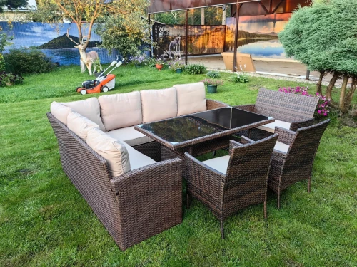 Обеденная группа плетеной мебели Албания + 2 кресла + двухместный диван Анкор Шоколад