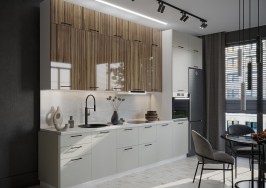 Модульная кухня Эстетик 4200 Рефлекшен вуд/Порт-Ройал МДФ прямая