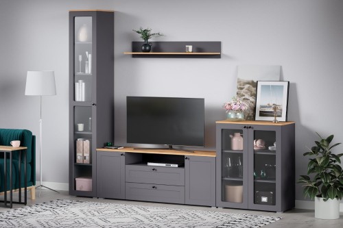 Шкаф-витрина 16.394.03 Остин Серый Графит, Дуб Золотой