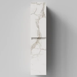 Пенал Бест 30 (2 двери) подвесной, Мрамор Белый натур милк ПВХ 2537, левый, бельевая корзина