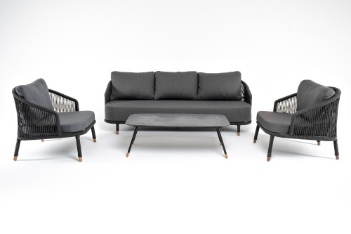 "Верона" лаунж-зона 5-местная плетеная из роупа (веревки), каркас алюминиевый темно-серый, роуп темно-серый