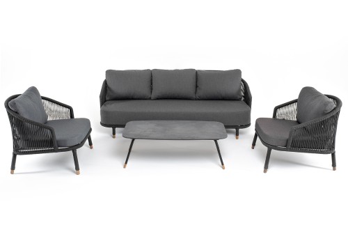 "Верона" лаунж-зона 5-местная плетеная из роупа (веревки), каркас алюминиевый темно-серый, роуп темно-серый