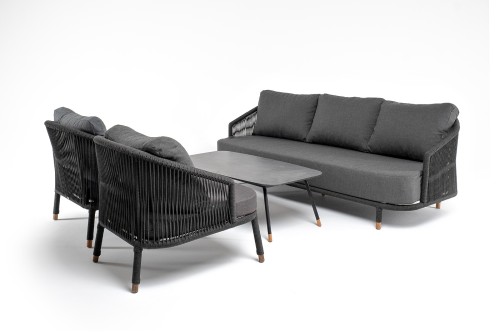 "Верона" лаунж-зона 5-местная плетеная из роупа (веревки), каркас алюминиевый темно-серый, роуп темно-серый