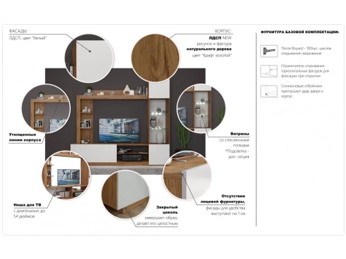 Стенка «Флекс», Дуб Крафт золотой/белый