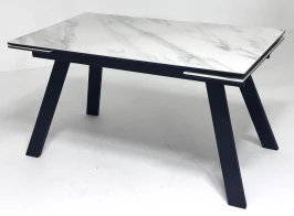 Стол МОРИС-2 140 БЕЛЫЙ МРАМОР АКТИВНЫЙ , керамика / Черный каркас, М-City