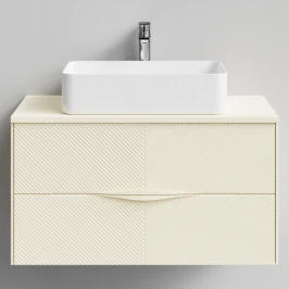 Тумба Липс 90, пример RAL 1015 Светлая слоновая кость, матовая, 2 ящика, подвесной Vodok с раковиной в комплекте