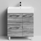 Тумба Мальта 70 напольный, ящики и дверь, Лиственница структурная контрастно-серая ПВХ 64202, правый Vodok с раковиной в комплекте