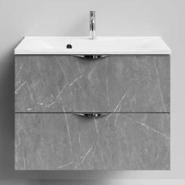 Тумба Марко 75 подвесной, ручки Хром, Мрамор Серый софт тач ПВХ 4044-1 Vodok с раковиной в комплекте