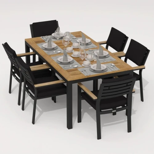 Обеденная группа TELLA  BONTA каркас карбон / стол тик 180 / ткань черная