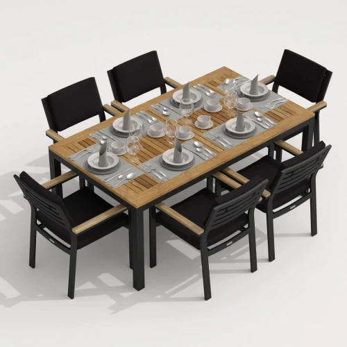 Обеденная группа TELLA  BONTA каркас карбон / стол тик 180 / ткань черная