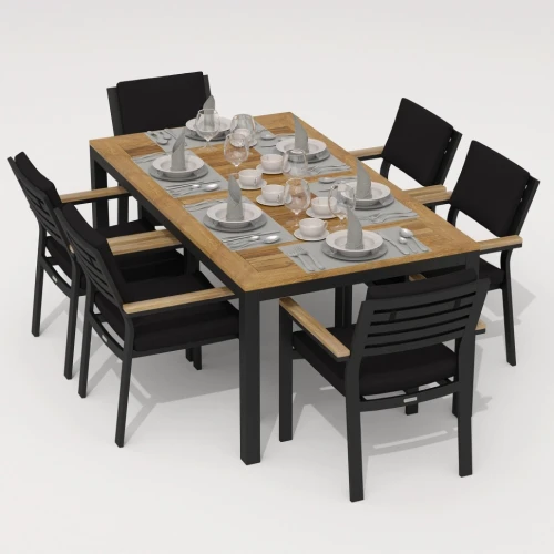 Обеденная группа TELLA  BONTA каркас карбон / стол тик 180 / ткань черная