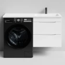 Тумба Смайл 120 подвесной, под стиральную машину, правая, белый глянец Vodok с раковиной в комплекте Тумба Смайл 120 подвесной, под стиральную машину, правая, белый глянец Vodok с раковиной в комплекте