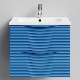 Тумба Эйфория 60 F2, пример RAL 5019 Капри синий, матовая, 2 ящика, подвесной Vodok с раковиной в комплекте