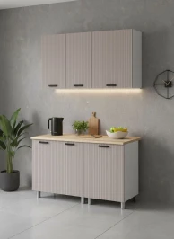 Готовый кухонный гарнитур МК Аленушка 1,4м Лотос Кашемир,скоба антрацит,сонома