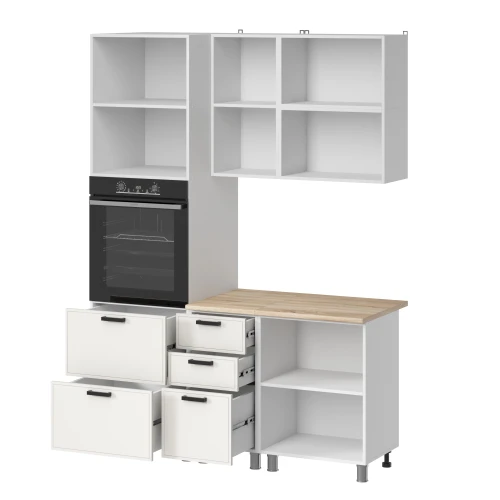 Готовый кухонный гарнитур МК Аленушка 1,6м ПД 2 Магнолия Молочный,скоба черный,сонома