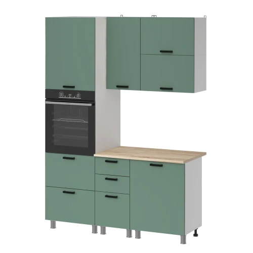 Готовый кухонный гарнитур МК Аленушка 1,6м ПД 2 Орешник Матовая Мята,скоба черный,сонома