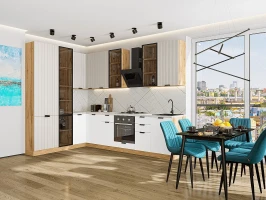 Кухонный гарнитур Евро Лайн-07 Агат/Белый-Дуб Вотан