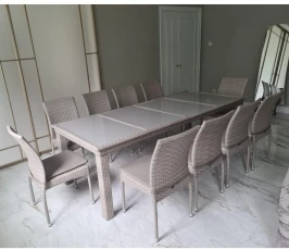 Комплект плетеной мебели T438/Y380C-W85 Latte (10+1) + подушки