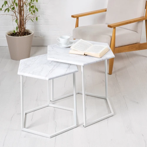 Стол журнальный МеталлАрт М003 белый мрамор/белый
