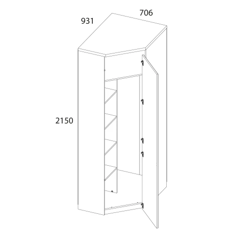 TAURUS, Шкаф угловой 1DGP. Цвет БЕЛЫЙ /ДУБ ВОТАН