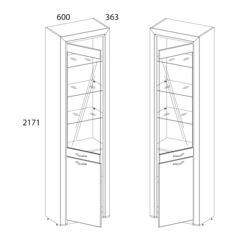 Шкаф-витрина 1V1D, OLIVIA, цвет вудлайн крем/дуб анкона