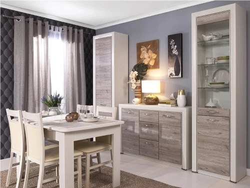 Шкаф-витрина 1V1D, OLIVIA, цвет вудлайн крем/дуб анкона