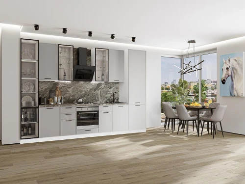 Кухонный гарнитур Фрейм-06 Grey Silk Белый