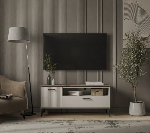 VINATI, Тумба RTV 1D1SN. Цвет ПЕРСИДСКИЙ ЖЕМЧУГ/ АМАРОК