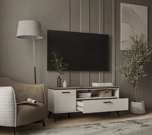 VINATI, Тумба RTV 1D1SN. Цвет ПЕРСИДСКИЙ ЖЕМЧУГ/ АМАРОК