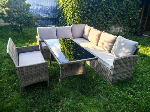 Обеденная группа плетеной мебели Албания + двухместный диван Анкор Greige