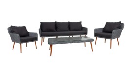 Комплект плетеной мебели MOKKA РИМИНИ / RIMINI (стол кофейный, 2 кресла, диван 3 х-местный), Серый / Коричневый