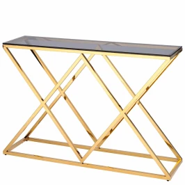 BS-06G Консольный столик стеклянный тонированный 120*40, основание нержавеющая сталь золото