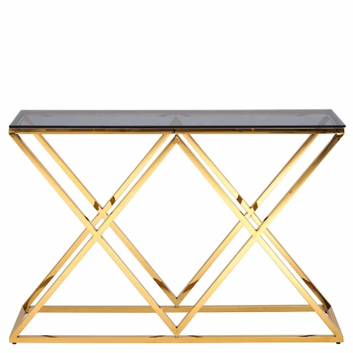 BS-06G Консольный столик стеклянный тонированный 120*40, основание нержавеющая сталь золото