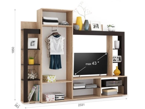 Стенка «Торонто», Дуб Сонома/венге