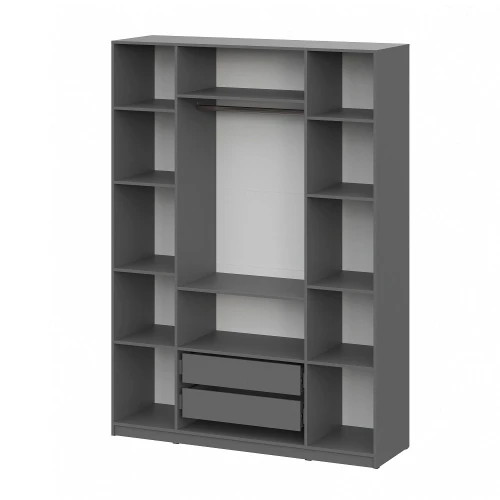 Шкаф распашной с наполнением (11 полок + 2 ящика + штанга) ШК 5 (1600), Графит