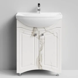 Тумба Адам 65 напольный, Мрамор Белый натур милк ПВХ 2537 Vodok с раковиной в комплекте