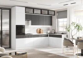 Кухня Оливия NEW 3,0х1,8м, Белый снег софт / Графит софт NEW, Белый