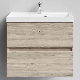 Тумба Бест 70  подвесной, Дубослив ореховый светлый ПВХ 3445 Vodok с раковиной в комплекте