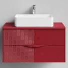 Тумба Липс 90, пример RAL 3004 Пурпурно-красный, матовая, 2 ящика, подвесной Vodok с раковиной в комплекте