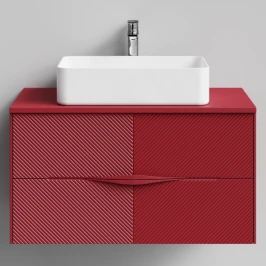 Тумба Липс 90, пример RAL 3004 Пурпурно-красный, матовая, 2 ящика, подвесной Vodok с раковиной в комплекте