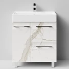 Тумба Мальта 70 напольный, ящики и дверь, Мрамор Белый натур милк ПВХ 2537, левый Vodok с раковиной в комплекте