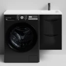 Тумба Смайл 100 подвесной, под стиральную машину, правая, черный глянец Vodok с раковиной в комплекте