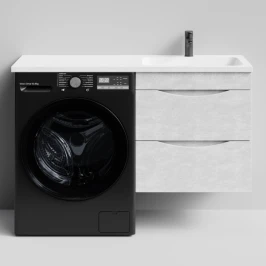 Тумба Смайл 120 подвесной, под стиральную машину, правая, Белый камень ПВХ 57805 Vodok с раковиной в комплекте