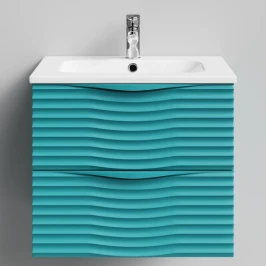 Тумба Эйфория 60 F2, пример RAL 5021 Водная синь, матовая, 2 ящика, подвесной Vodok с раковиной в комплекте